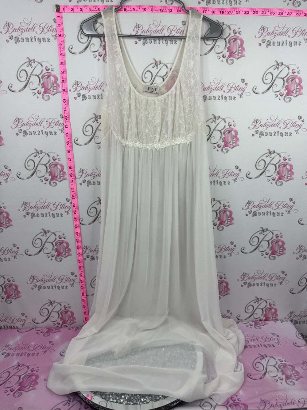 FM LINGERIE dress vintage Sheer Ivory Lace-Trim milkmaid white cream